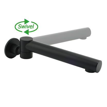 Matt Black Round Basin Wall Mounted Spout Faucet Outlet 180° Swivel Tap Watermark