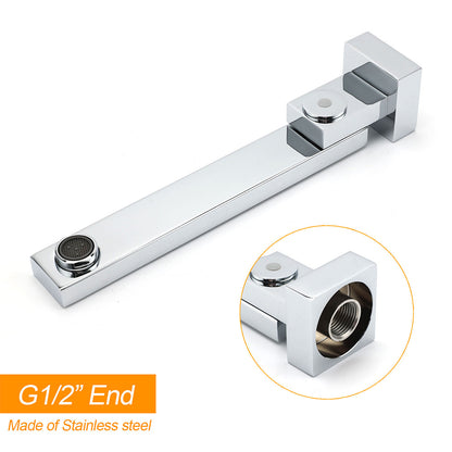 Chrome Square Stainless Steel Shower Bathtub Water Spout Faucet Outlet Tap 180° Swivel Set