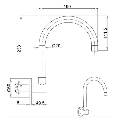 Brushed Nickel Round Gooseneck Arm Faucet Water Outlet Wall Mount Bathtub Spout