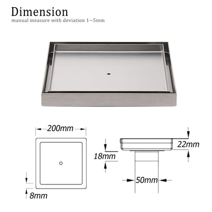 Bathroom 200x200mm Big Square Tile Insert Floor Drain Shower Grate 50mm Waste
