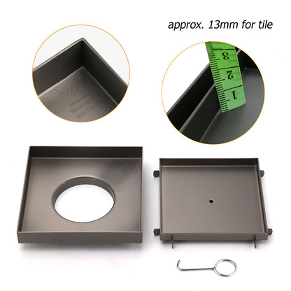 Bathroom Gun Metal 150mm Tile Insert Floor Drain Shower Grate 80mm Waste Outlet
