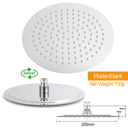 WELS Chrome 10" Round Rain Handheld Double Shower Head Arm Sliding Rail Wall Mixer Valve