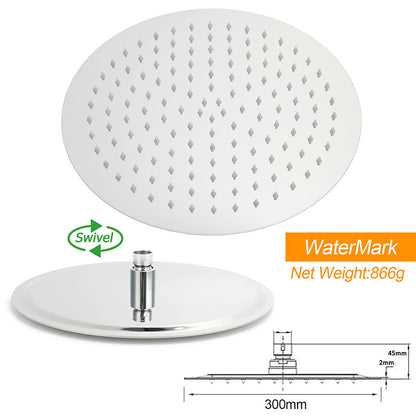 WELS Chrome Round Large 12" Rain Shower Head Single Mode Handheld Wall Arm Rail 2in1 Set