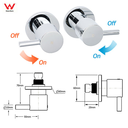 WELS Round Large 12" Rain 2in1 Shower Head Stainless Steel Handheld Wall Rail Brass Twin Taps Set