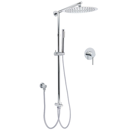 WELS Round 12" Rain Twin Shower Head Stainless Steel Handheld Wall Rail Chrome Mixer Valve Set