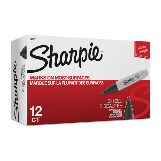 SHARPIE Chisel Tip Permanent Marker Black Box of 12