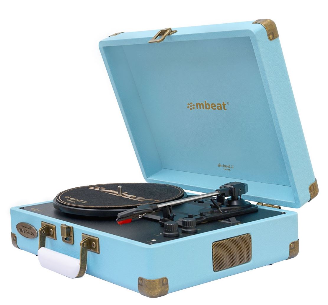 MBEAT Woodstock 2 Sky Blue Retro Turntable Player with BT Receiver & Transmitter