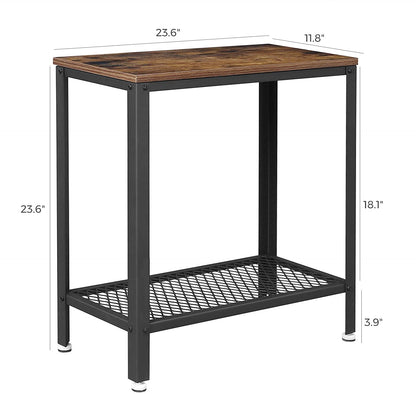 Industrial Side Table 2-Tier With Mesh and Metal Frame Rustic Brown