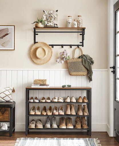 Shoe Rack with 3 Mesh Shelves Rustic Brown and Black