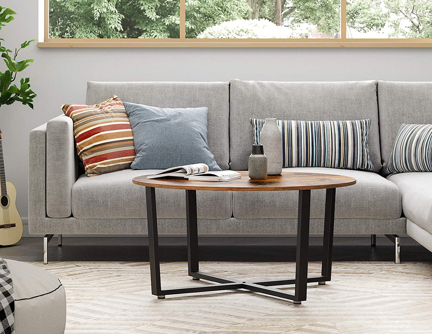 Round Coffee Table Rustic Brown and Black