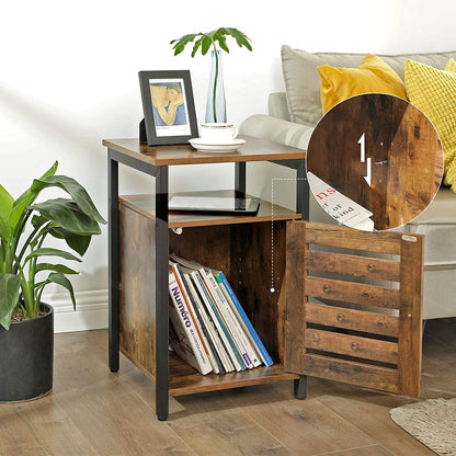 Bedside Table with 2 Adjustable Shelves Steel Frame 40 x 40 x 60 cm Rustic Brown and Black