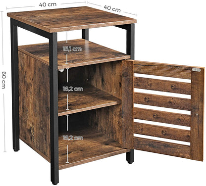 Bedside Table with 2 Adjustable Shelves Steel Frame 40 x 40 x 60 cm Rustic Brown and Black