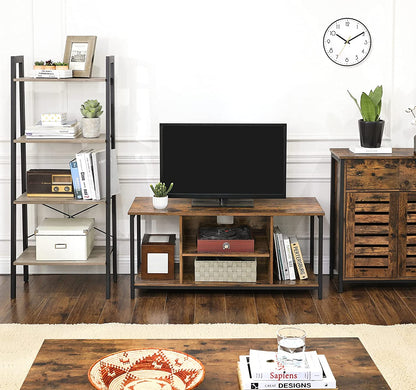 TV Console Unit with Open Storage Rustic Brown and Black Industrial