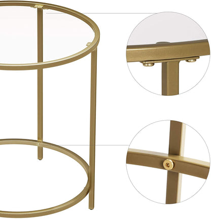 Gold Round Side Table with Golden Metal Frame Robust and Stable