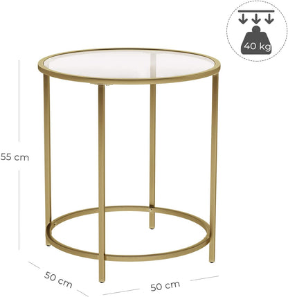 Gold Round Side Table with Golden Metal Frame Robust and Stable