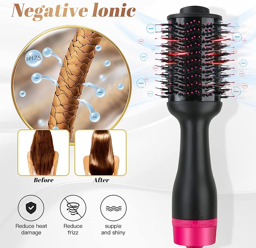 Hot Air One-Step Hair Dryer Negative Ion Anti-Frizz Blowout for Drying,Straightening, Curling and Volumizer (AU Plug)