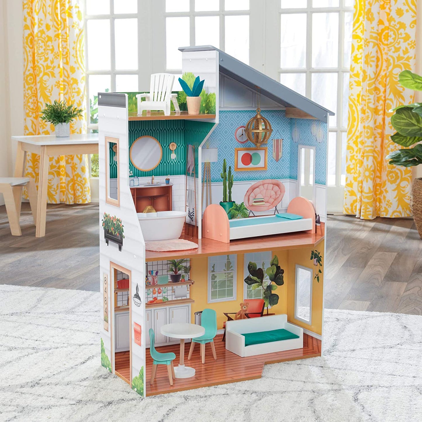 Wooden Dollhouse with Furniture for kids