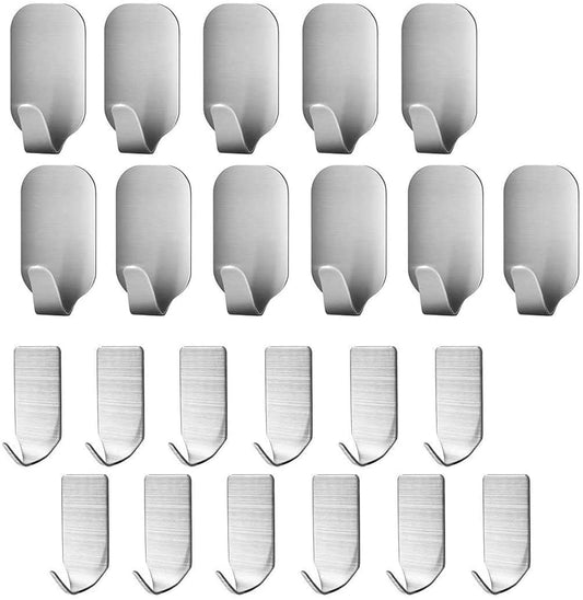 23 Pieces Stainless Steel Waterproof Self Adhesive Dual Wall Hooks for Bathroom, Bedroom and Kitchen