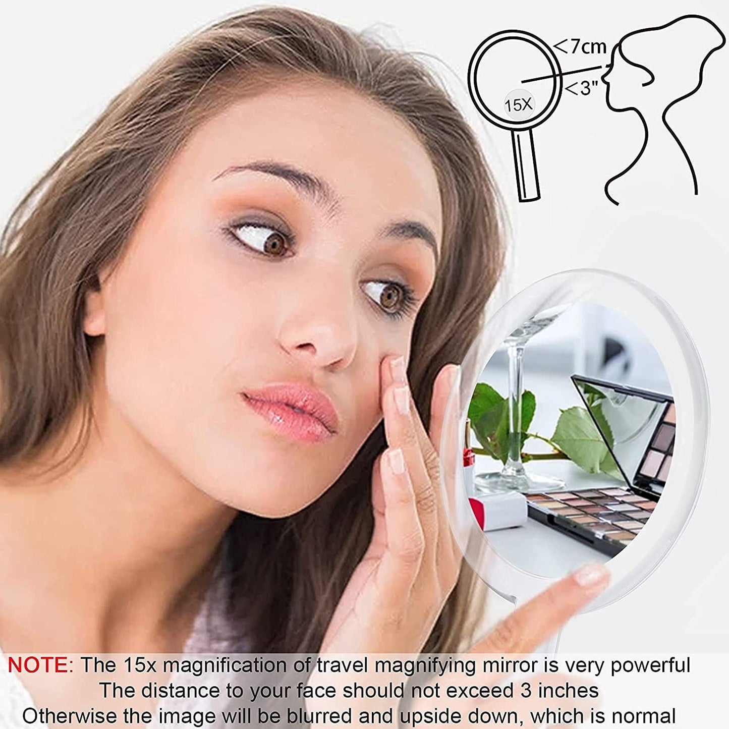 20X Magnifying Hand Mirror Two Sided Use for Makeup Application, Tweezing, and Blackhead/Blemish Removal (15 cm Silver)