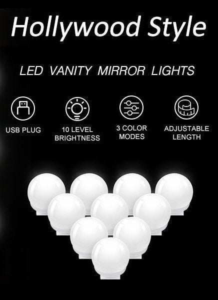 Hollywood Vanity Style LED Makeup Lights Mirror with 3 Color Modes Lights with 10 Dimmable Bulbs (Mirror Not Include)