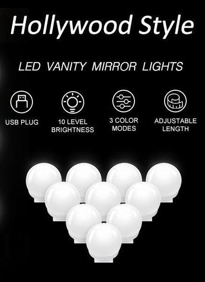 Hollywood Vanity Style LED Makeup Lights Mirror with 3 Color Modes Lights with 10 Dimmable Bulbs (Mirror Not Include)