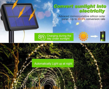 20m 200 LED Solar Powered Outdoor Lights with 8 Lighting Modes and Waterproof for Home,Garden and Decoration