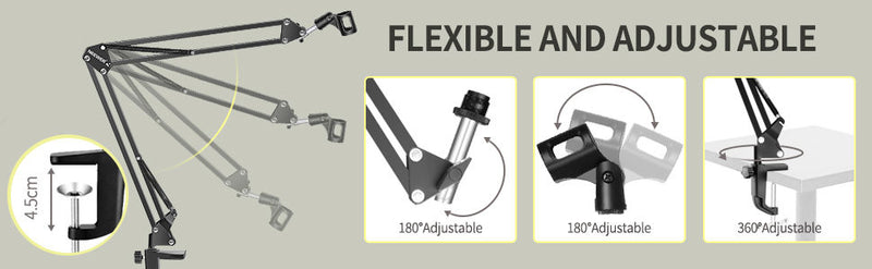 Microphone Radio Broadcasting Stand with 3/8"to 5/8" Screw Adapter and Windscreen Pop Filter