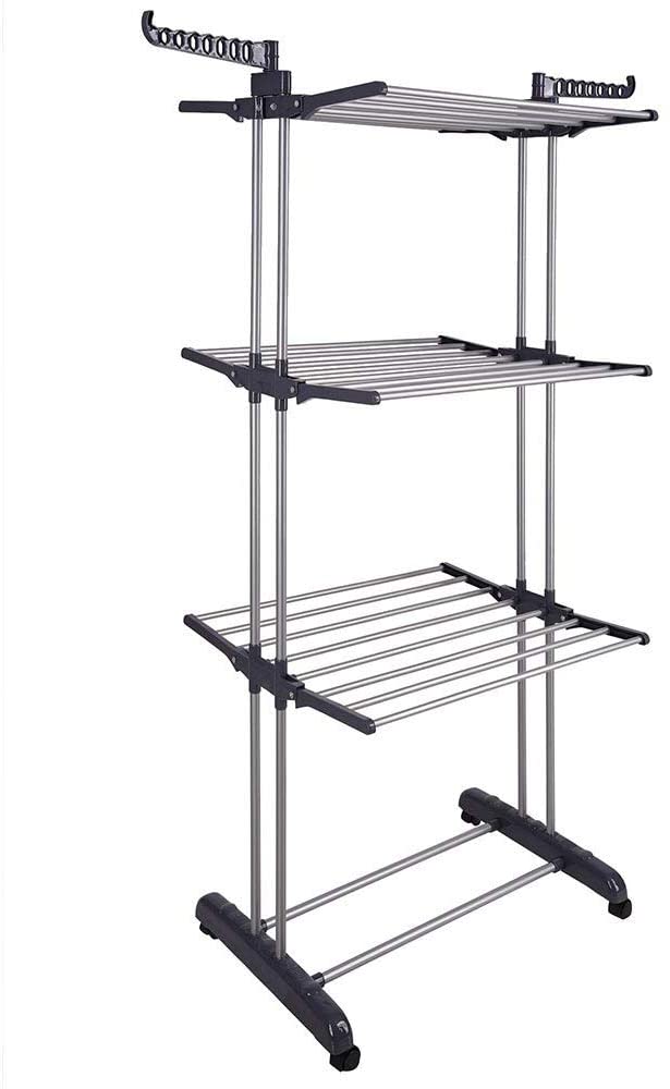 3 Tier Foldable Clothes Drying Rack for Laundry Dryer with Hanger Stand Rail Indoor