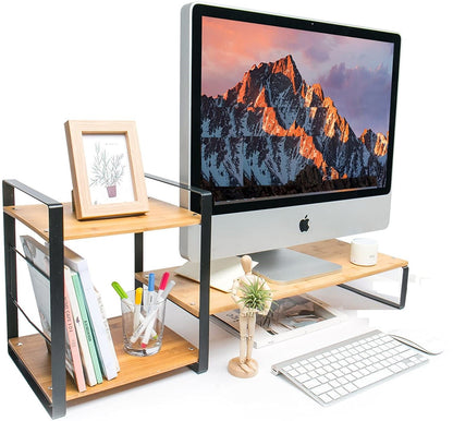 Bamboo Monitor Laptop Stand with Storage (2 Tier)