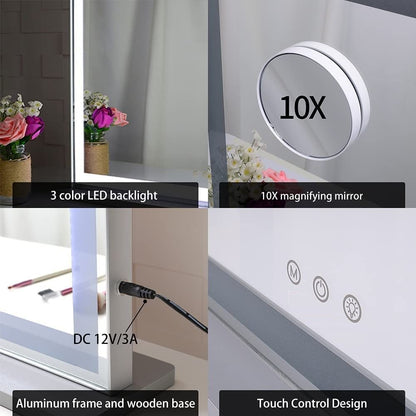 10x Magnification Mirror with Smart Touch Control and 3 Colors Dimmable Light for Bathroom and Bedroom  (71 x 57 cm)