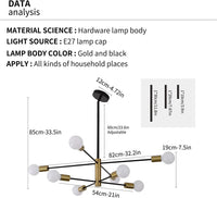 Sputnik Chandelier Modern Industrial, 8-Light , Black & Gold