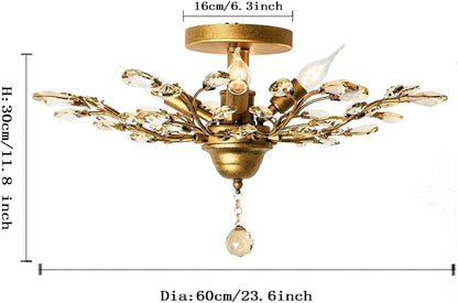 Crystal Chandelier Vintage, 4 Lights, Gold