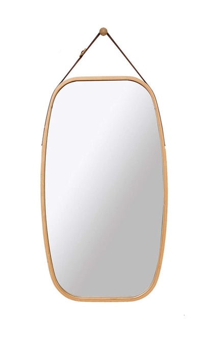 Hanging Full Length Wall Mirror - Solid Bamboo Frame and Adjustable Leather Strap for Bathroom and Bedroom