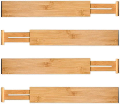 4 Pack Bamboo Adjustable Kitchen Drawer Dividers (Large, 44-55 cm)