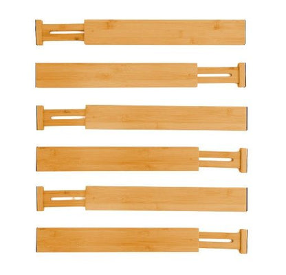 6 Pack Bamboo Adjustable Kitchen Drawer Dividers (Large, 44-55 cm)