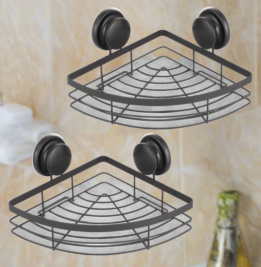 2 Pack Round Corner Shower Caddy Shelf Basket Rack with Premium Vacuum Suction Cup No-Drilling for Bathroom and Kitchen