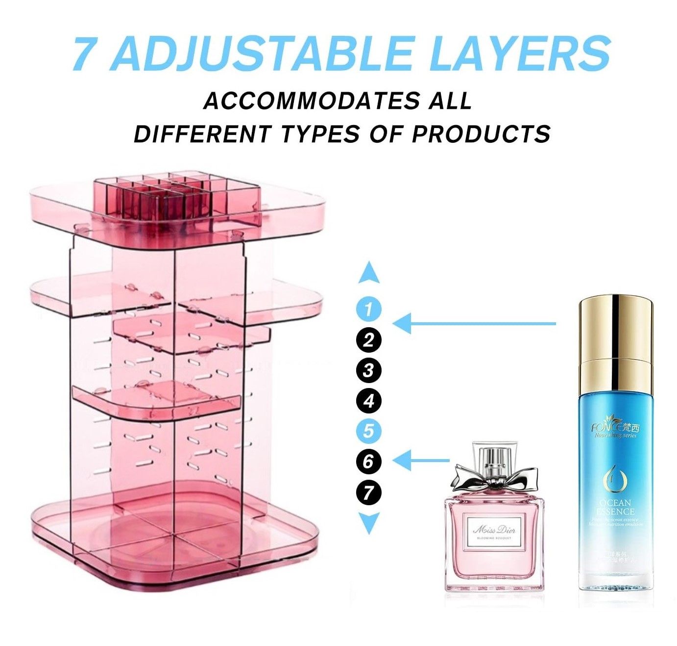 360 Rotating Large Capacity Makeup Organizer for Bedroom and Bathroom (Pink)