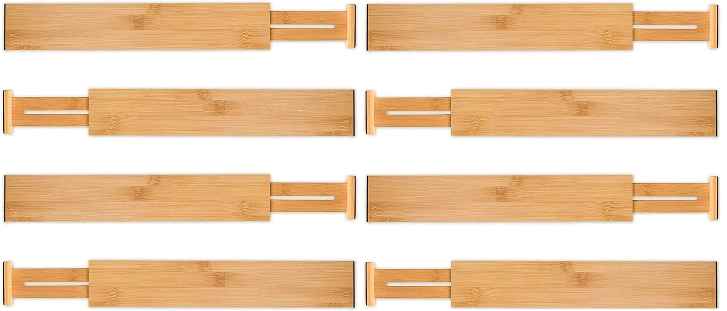 8 Pack Bamboo Adjustable Kitchen Drawer Dividers (Large, 44-55 cm)