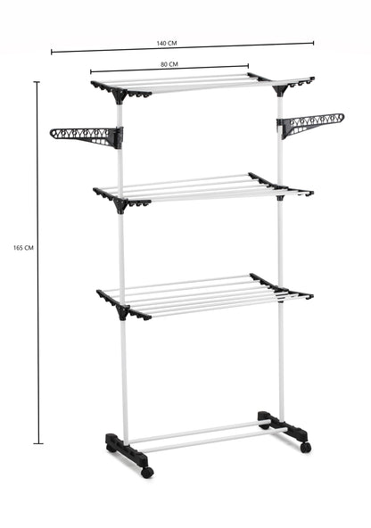 CARLA HOME Folding 3 Tier Clothes Laundry Drying Rack with Stainless Steel Tubes for Indoor & Outdoor Home