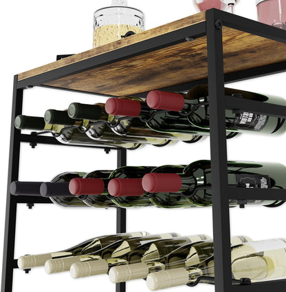 6-Tier Freestanding Wine Rack for 30 Bottles with Wood Countertop and Sturdy Metal Frame