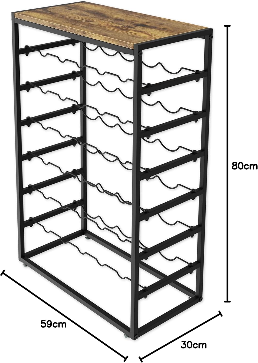 6-Tier Freestanding Wine Rack for 30 Bottles with Wood Countertop and Sturdy Metal Frame