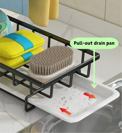 Sink Caddy Sponge Holder with Drain Tray, Brush Holder & Dishcloth Holder for Kitchen