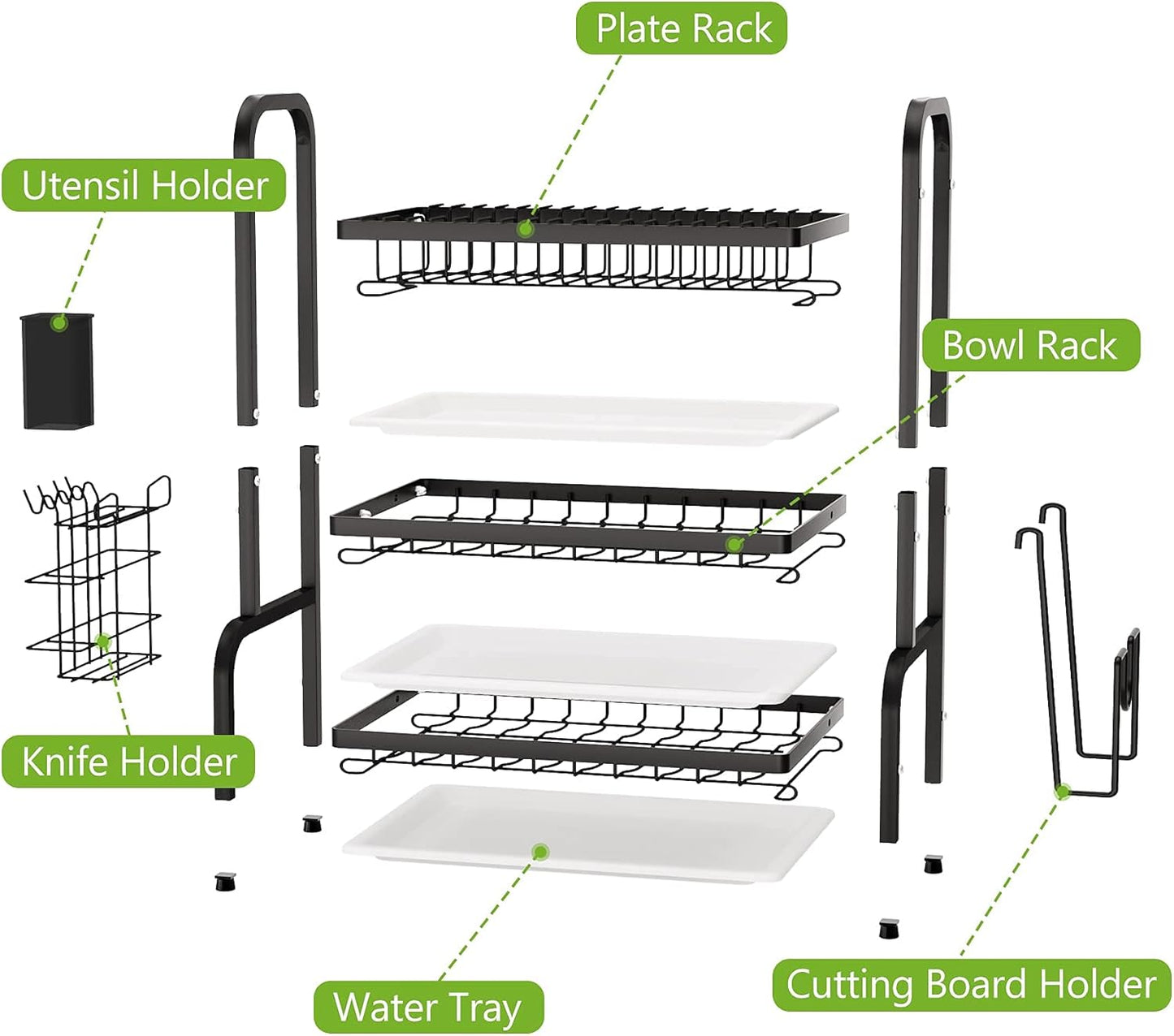 Dish Drying Rack 3 Tier Large Capacity Kitchen Storage with Utensil and Cutting Board Holder