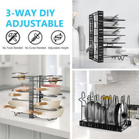 CARLA HOME Adjustable 8-Tier Pan Rack Pot Organizer for Kitchen Cabinet