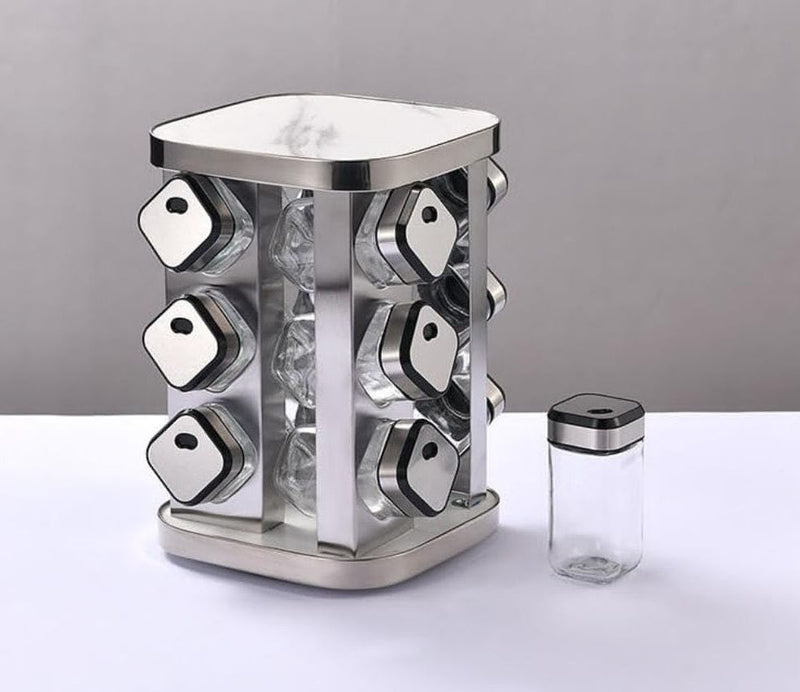 CARLA HOME Rotating Spice Rack Organizer with 20 Glass Jars for Kitchen Countertop