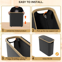 CARLA HOME Toilet Paper Storage Basket Holds Up to 12 Rolls with Bamboo Lid and Handle for RV Closet (Black)