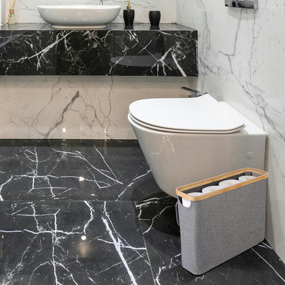 CARLA HOME Toilet Paper Storage Basket Holds Up to 12 Rolls with Bamboo Lid and Handle for RV Closet (Grey)