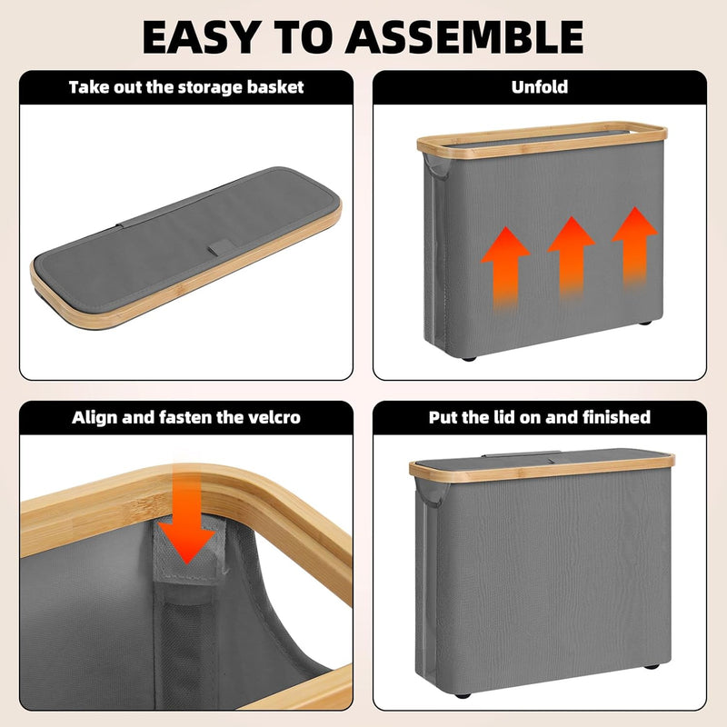 CARLA HOME Toilet Paper Storage Basket Holds Up to 12 Rolls with Bamboo Lid and Handle for RV Closet (Grey)