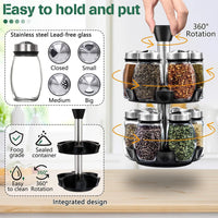 CARLA HOME Rotating Spice Rack Organizer with 16 Glass Jars for Kitchen Seasoning and Herb Storage