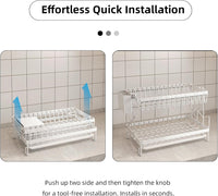 CARLA HOME 2-Tier Dish Drying Rack with Drainage Tray, Utensil Holder, Cup Hooks & Cutting Board Rack for Kitchen (White)